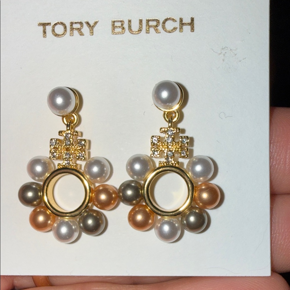 Tory Burch Gold and Multicolor Pearl Earrings